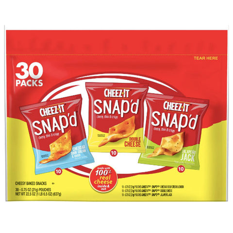 Cheez-It Snap'd Cheesy Crackers Baked Snacks, 30 Count