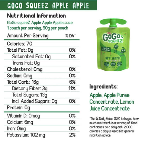 GoGo squeeZ Applesauce Variety pack, Apple Apple, Apple Banana, Apple Strawberry, 20 Count