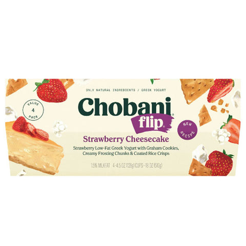 Chobani Flip Low-Fat Greek Yogurt, Strawberry Cheesecake 4.5oz, 4 Count