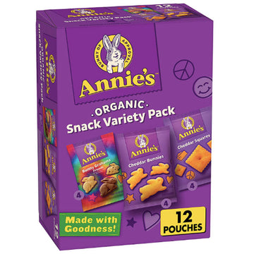 Annie's Organic Variety Pack, Cheddar Bunnies, Bunny Grahams, Cheddar Squares, 12 Count