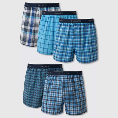 Hanes Men's Woven Plaid Boxers, 5 Pack