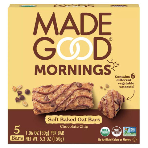 MadeGood Morning Chocolate Chip Bars, 4.25oz, 5 Count