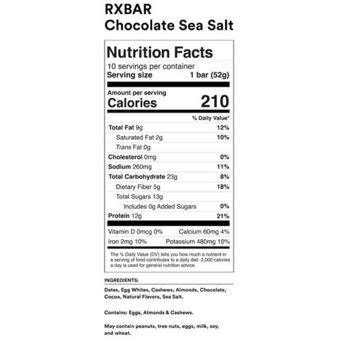 RXBAR Chocolate Sea Salt Protein Bars, 10 Count