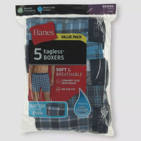 Hanes Men's Woven Plaid Boxers, 5 Pack