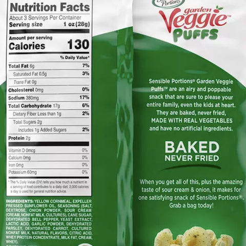 Sensible Portions Veggie Puffs Sour Cream & Onion, 3.75 oz