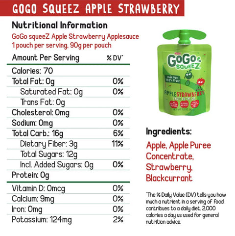 GoGo squeeZ Applesauce Variety pack, Apple Apple, Apple Banana, Apple Strawberry, 20 Count