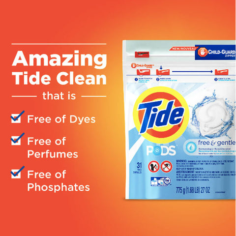 Tide Pods Free and Gentle, Liquid Laundry Detergent Pacs, 31 Count