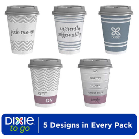 Dixie to Go Disposable Paper Cups with Lids, Multicolor, 12 Fl oz, 20 Count