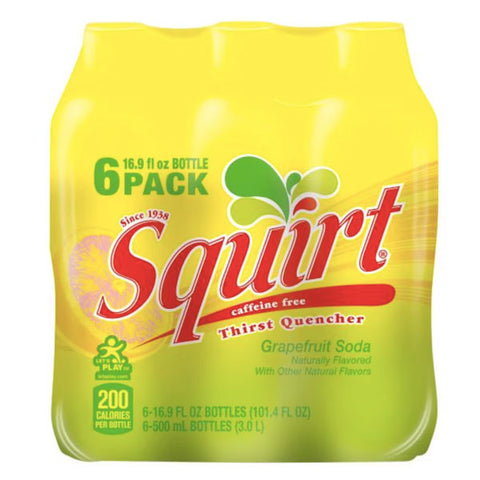 Squirt Thirst Quencher, Caffeine Free, Grapefruit Soda, 16.9 fl oz, 6 Count