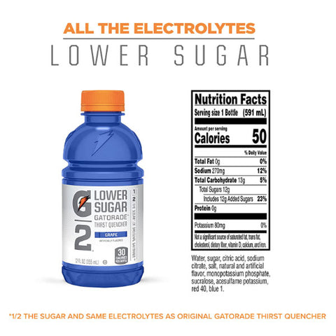 Gatorade G2 Thirst Quencher Lower Sugar Sports Drink, Grape, 20 oz, 8 Count