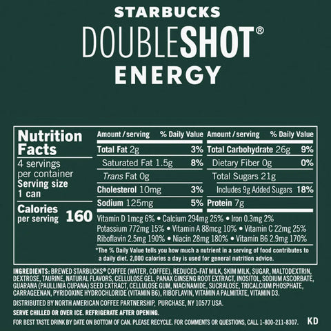 Starbucks Doubleshot Energy Mocha Coffee Energy Drink, 11 oz, 4 Count