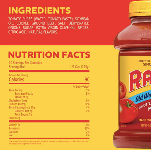 Ragu Old World Style Sauce Flavored with Meat, Made with Olive Oil, 45 oz.