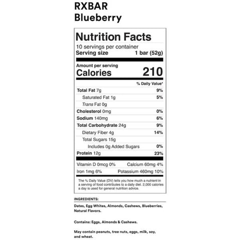 RXBAR Blueberry Protein Bar, 18.3oz, 10 Count