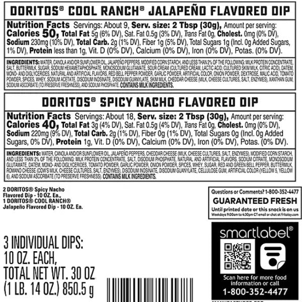 Doritos Two Flavor Dips Variety Pack, 10 oz., 3 Count