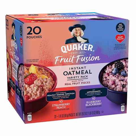 Quaker Fruit Fusion Instant Oatmeal, Variety Pack, 1.41 oz., 20 Count