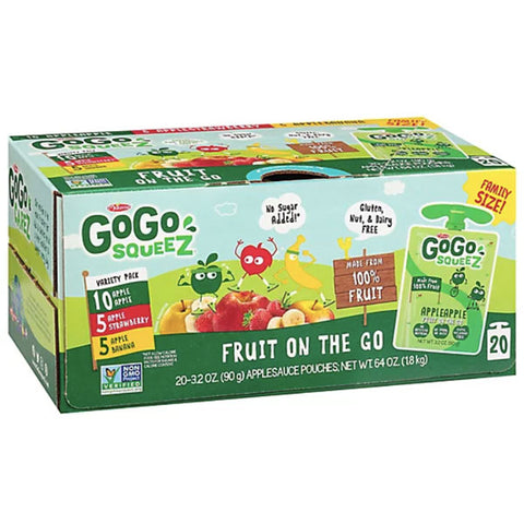 GoGo squeeZ Applesauce Variety pack, Apple Apple, Apple Banana, Apple Strawberry, 20 Count