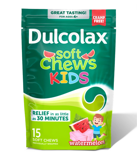 Dulcolax Kids Saline Laxative Soft Chews, Watermelon Flavor, Magnesium Hydroxide 1200 mg, 15 Count
