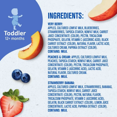 Gerber Toddler Food, Fruit and Yogurt Smoothie Puree, Variety Pack, 3.5 oz, 9 Count