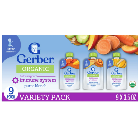 Gerber Stage 2 Baby Food, Organic Immune System Puree Blend, 3.5 oz, 9 Count