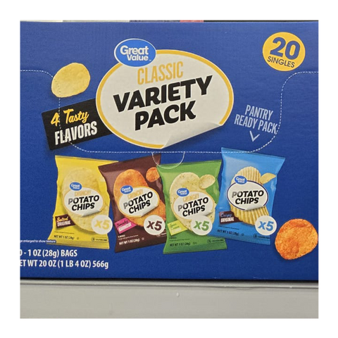 Great Value Classic Potato Chips Variety Pack, 20 Count