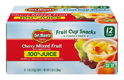 Del Monte Fruit Bowls, Cherry Mixed Fruits, 12 Ct