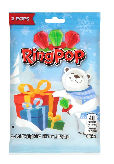 Ring Pop Christmas Lollypop Candy, 3 Count