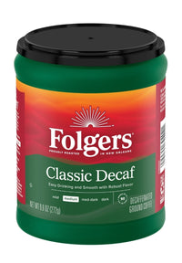 Folgers Decaf Coffee, Ground Coffee, Classic Medium Roast, 9.6 oz