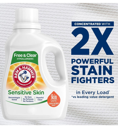 Arm & Hammer Sensitive Skin, 105 Loads, Free & Clear Liquid Laundry Detergent, 105 oz