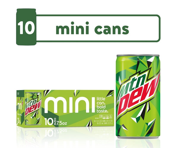 Mountain Dew Soda Mini Cans, 7.5 oz, 10 Count