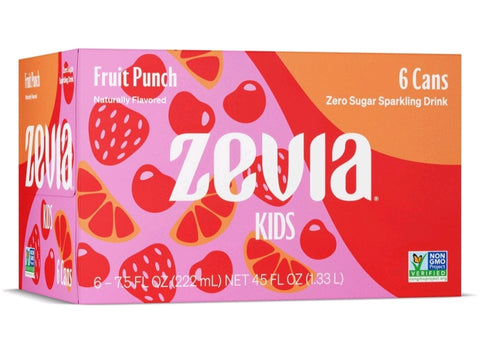 Zevia Kidz Fruit Punch Zero Calorie Soda, 7.5 fl oz Cans, 6 Count