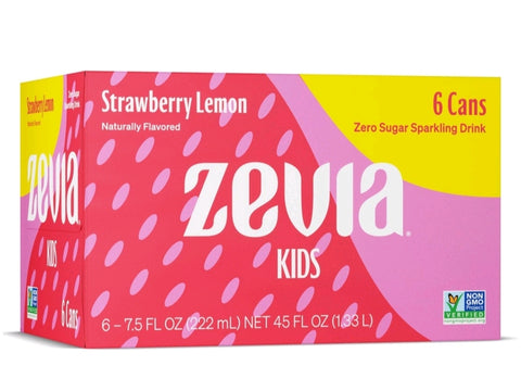 Zevia Kidz Strawberry Lemonade Zero Calorie Soda, 7.5 fl oz Cans, 6 Count