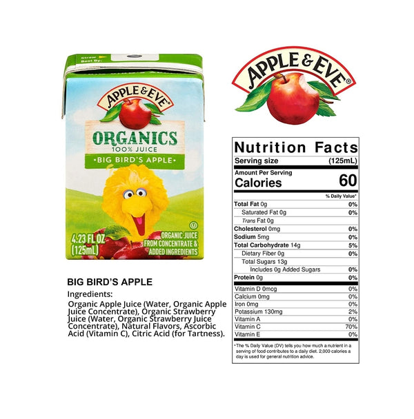 Apple & Eve Organics, Big Bird's Apple Juice, 4.23 fl-oz, 8 Count