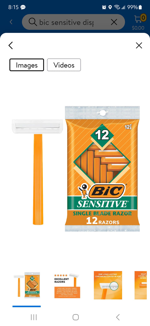 BIC Sensitive Shaver Men's Single Blade Disposable Razor Value Pack, 12 Count