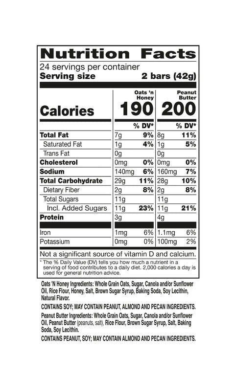 Nature Valley Variety Crunchy Granola Bars, 24 pack, Oats & Honey and Peanut Butter, 48 Bars