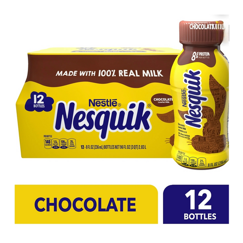 Nesquik Chocolate Low-Fat Milk Bottles, 8 fl oz, 12 Count