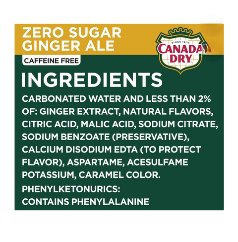 Canada Dry Zero Ginger Ale Soda, 12 Count