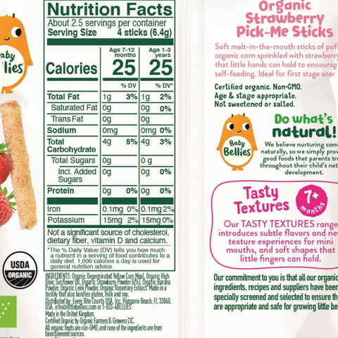 Baby Bellies Organic Pick-Me Sticks Strawberry Puff Snack, 0.56 oz