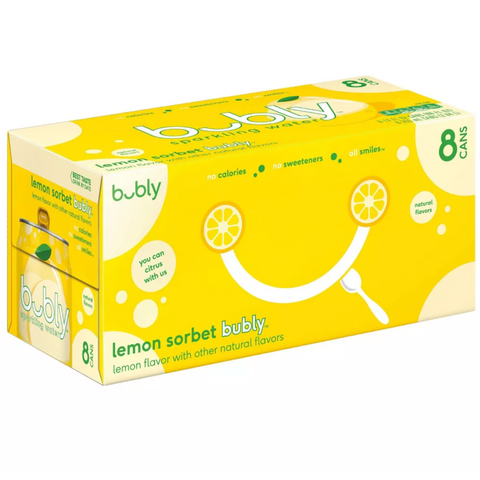 bubly Lemon Sorbet Sparkling Water 12 fl oz, 8 Ct