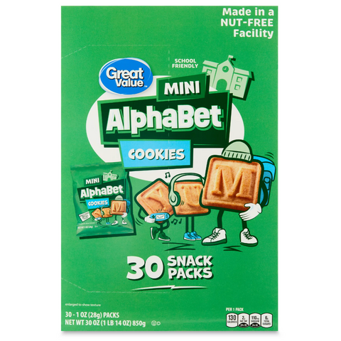 Great Value Mini Alphabet Cookies, 30 oz, 30 Count