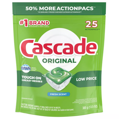 Cascade Original ActionPacs Dishwasher Detergent, Fresh Scent, 25 Ct