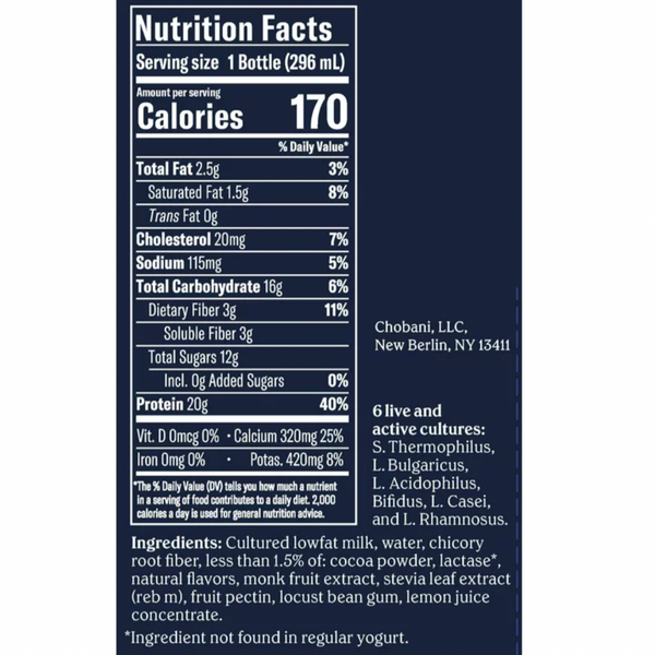 Chobani Complete Yogurt Drink Cookies Cream 10 fl oz Water