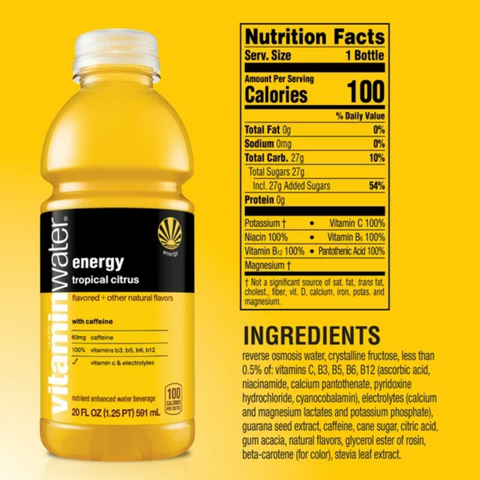 Vitaminwater Energy Electrolyte Enhanced Water, Tropical Citrus Drink, 20 fl oz.