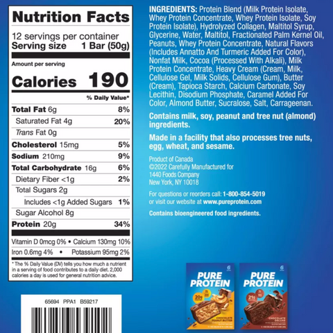 Pure Protein Bar, Chocolate Peanut Caramel, 20g Protein, 12 Count