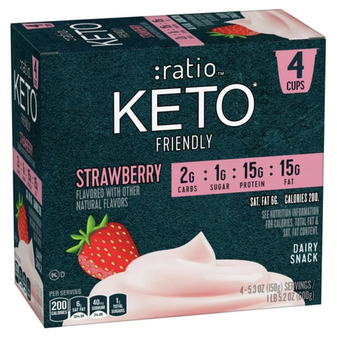 Ratio Keto Friendly Yogurt Cultured Dairy Snack Cups, Strawberry, 5.3 oz., 4 Count