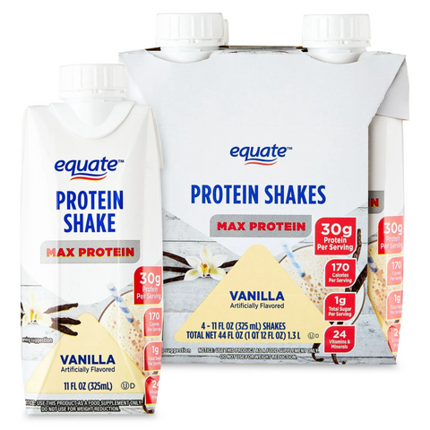 Equate Max Protein Nutrition Shake, Vanilla, 11 fl oz, 4 Count