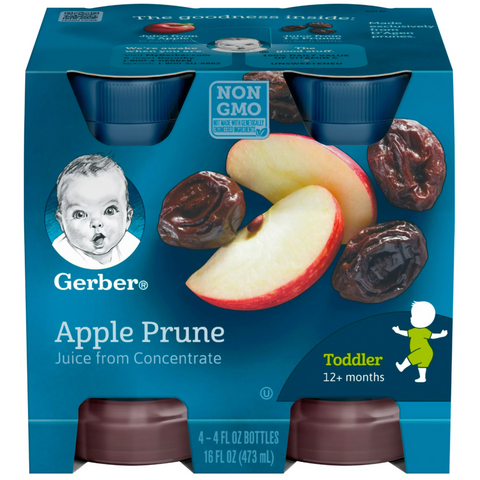 Gerber 100% Apple Prune Fruit Juice, 4 Fl Oz, 4 Count