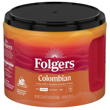 Folgers 100% Colombian, Medium-Dark Roast Ground Coffee, 22.6 oz