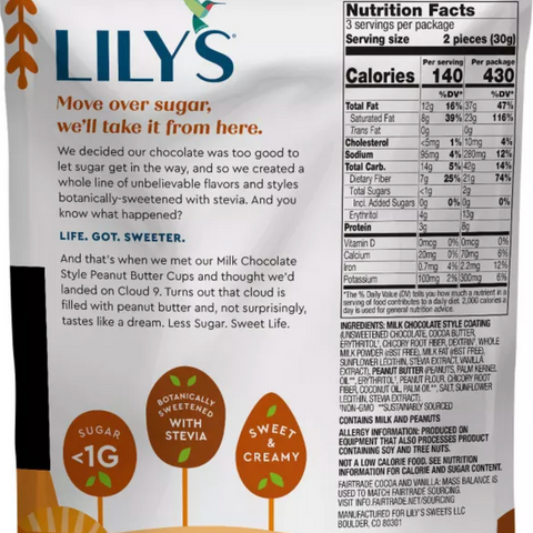 Lily's Milk Chocolate Style Peanut Butter No Sugar Added Cups, 3.2oz