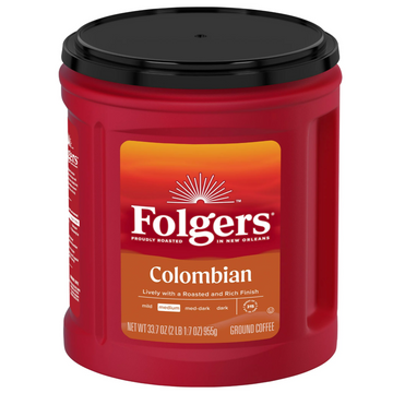 Folgers 100% Colombian, Medium-Dark Roast Ground Coffee, 33.7 oz