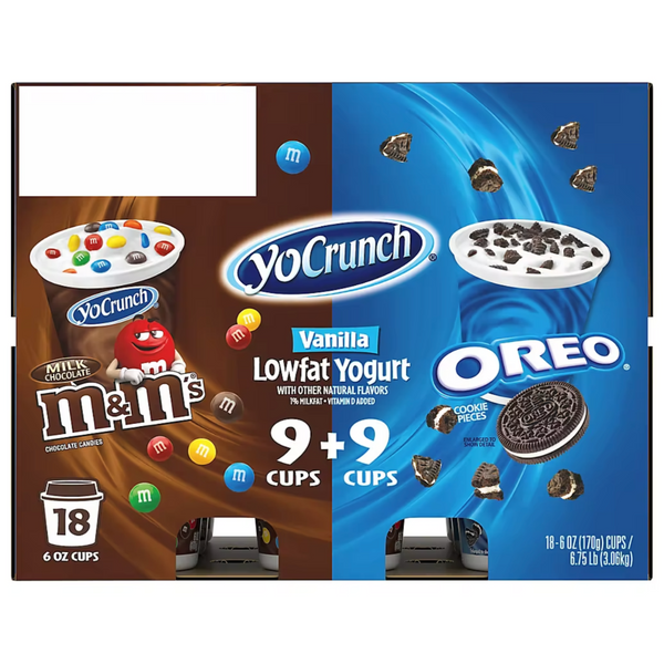 YoCrunch Vanilla Yogurt with M&M & Oreo Variety Pack, 6 oz. 18 Count